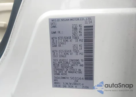 2015 Infiniti Qx60 z USA, uszkodzony, nr VIN 5N1AL0MM7FC503164